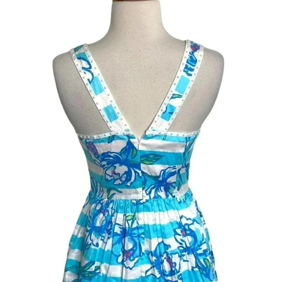 Lilly Pulitzer 0 dress Sandrine Shorely Blue tossing the line pearl fit‎ + flare - Picture 7 of 12